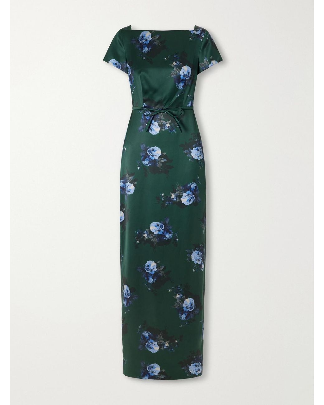 Erdem Green Bow-Detailed Floral-Printed Duchesse-Satin Gown