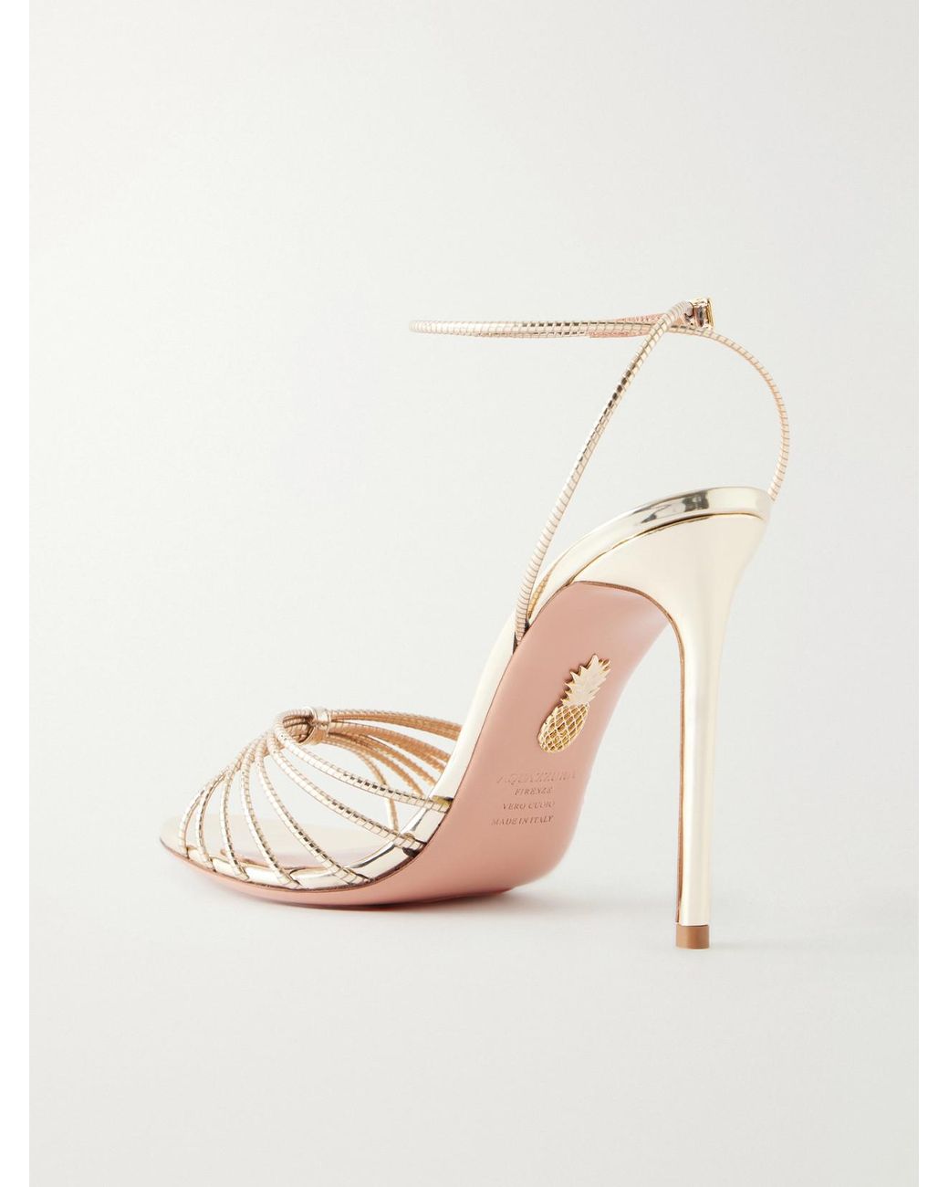 Aquazzura Natural Anima 105 Mirrored Metallic Leather Sandals