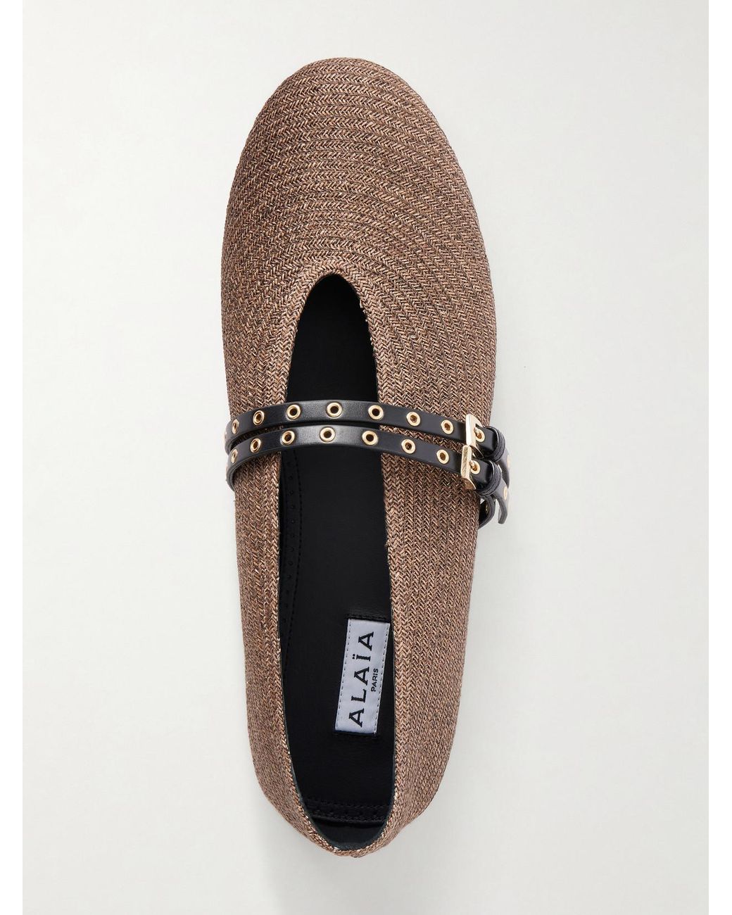 Alaïa Brown Leather-Trimmed Raffia Ballet Flats