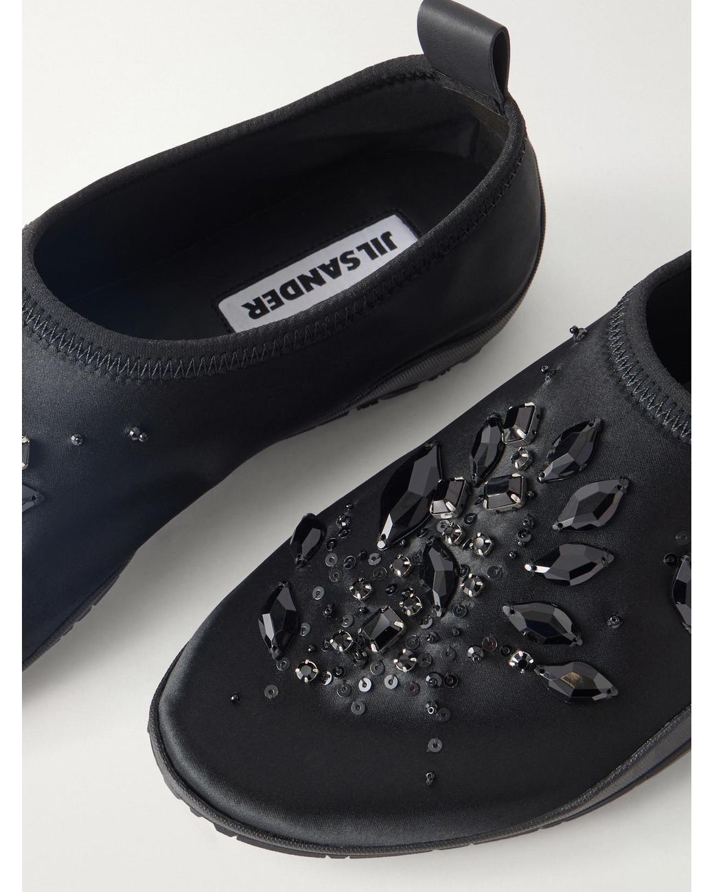 Jil Sander Black Elbe Embellished Satin Slip-Ons