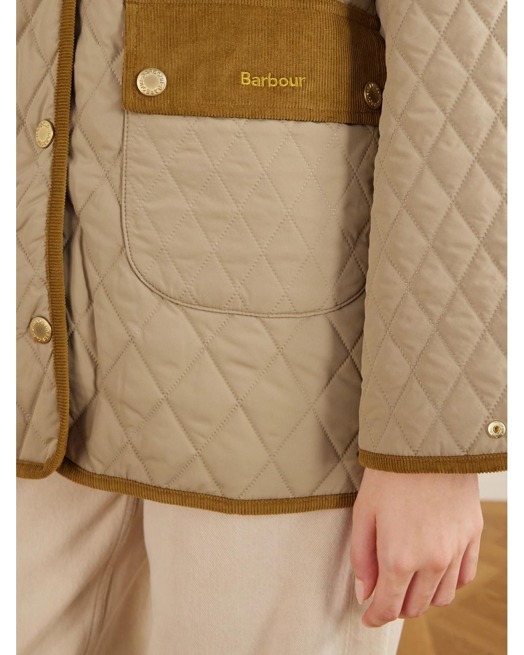 Barbour Natural Corduroy-Trimmed Logo-Embroidered Quilted Shell Jacket
