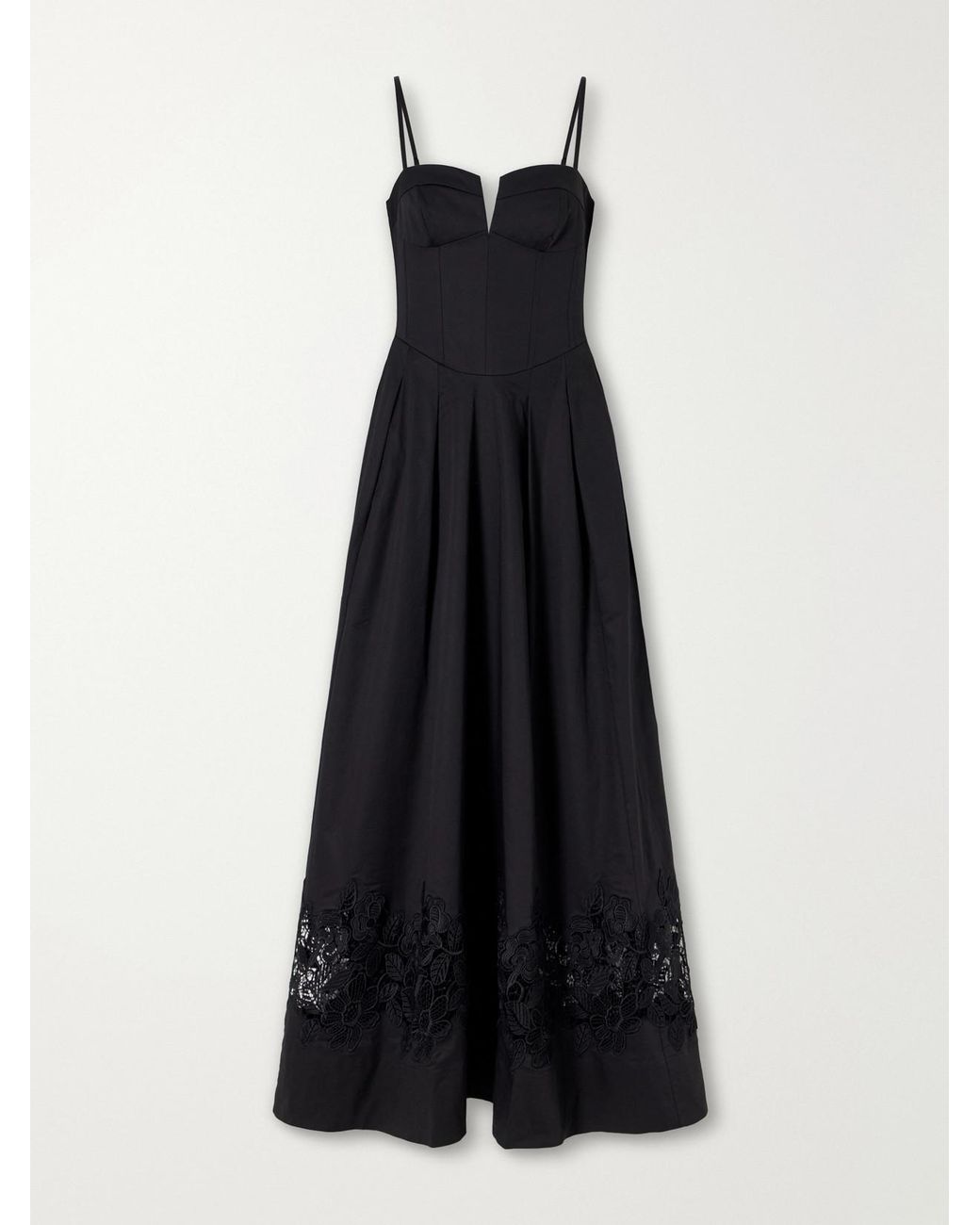 Rebecca Vallance Blue Claribelle Lace-Trimmed Cotton-Blend Poplin Gown