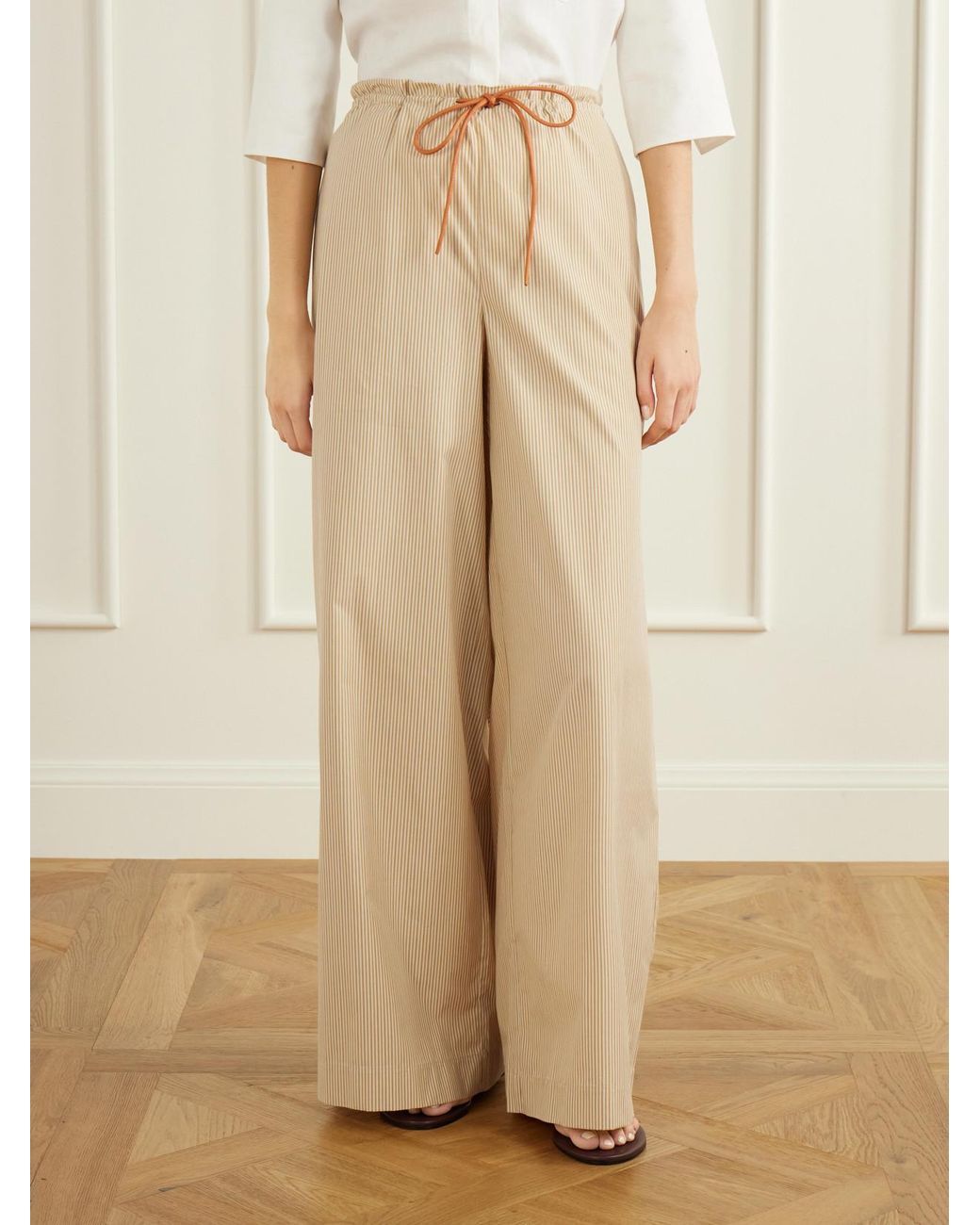 Kallmeyer Natural Wesley Striped Cotton-Taffeta Wide-Leg Pants