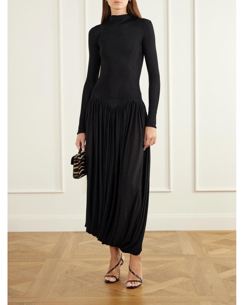 Maygel Coronel Black Onix Open-Back Gathered Jersey Midi Dress