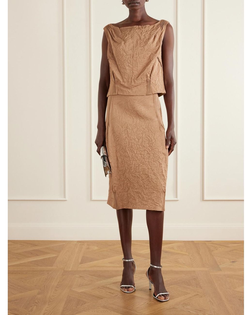 Tory Burch Natural Crinkled-Satin Skirt