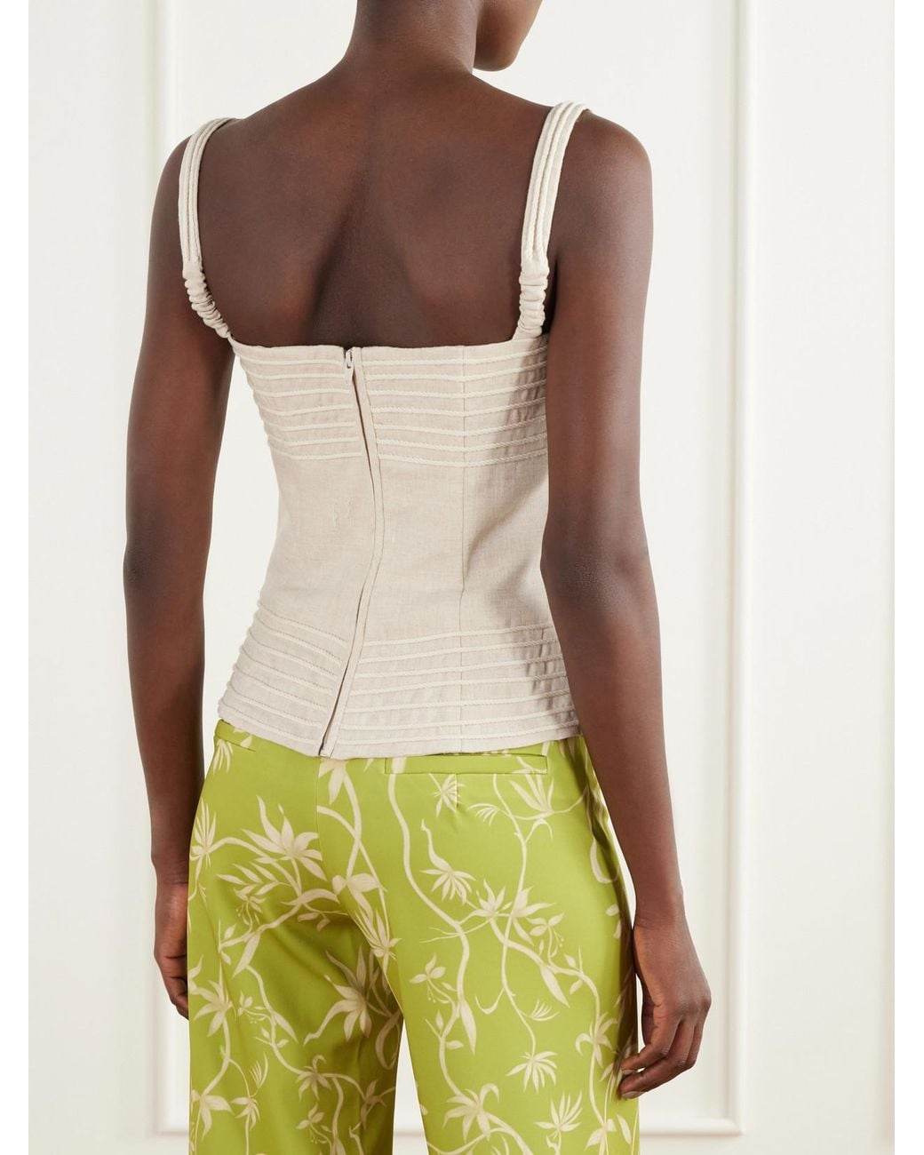 ANDRES OTALORA Natural Encontre Corded Linen-Woven Top