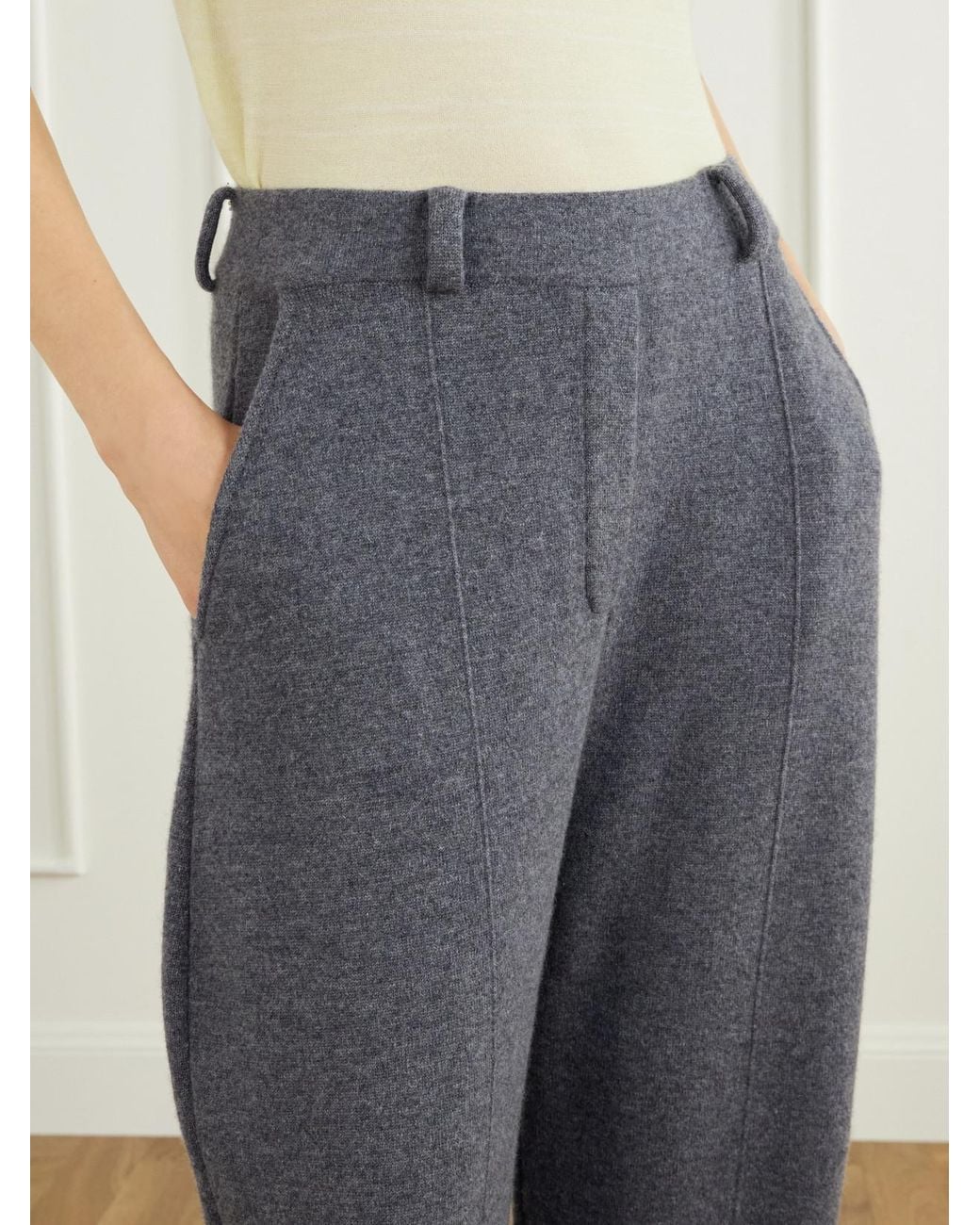 Lisa Yang Gray Wrenda Cashmere Barrel-Leg Pants