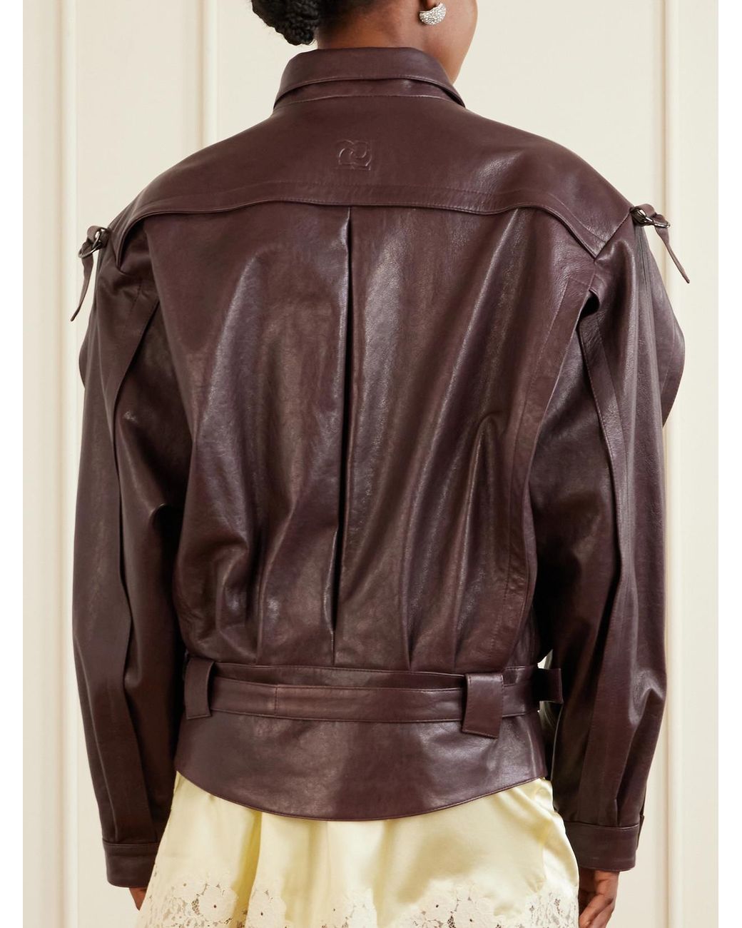 Magda Butrym Brown Belted Leather Biker Jacket