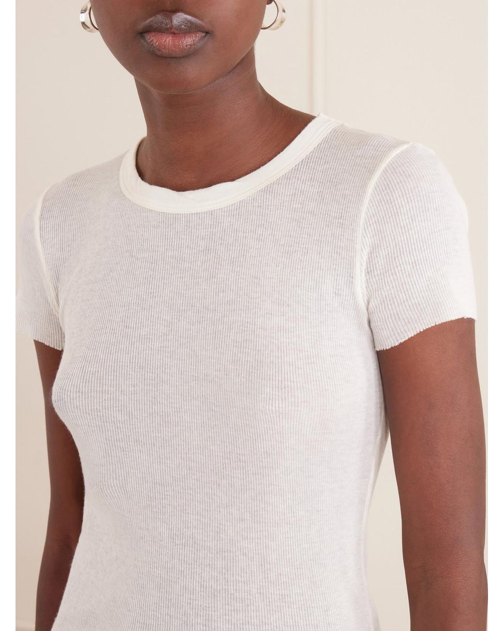 James Perse White Ribbed Cotton And Cashmere-Blend T-Shirt