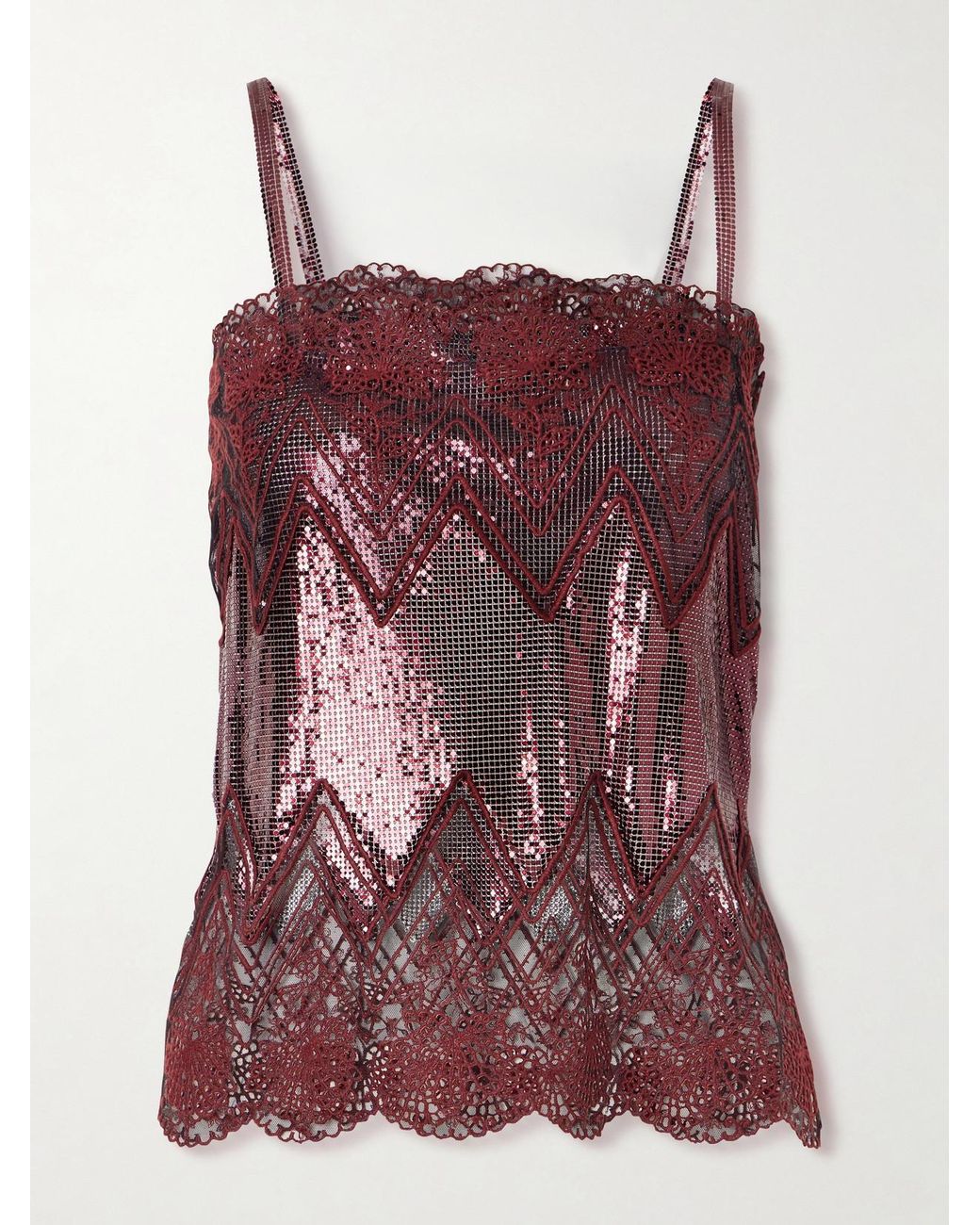 Rabanne Purple Lace-Trimmed Chainmail Camisole