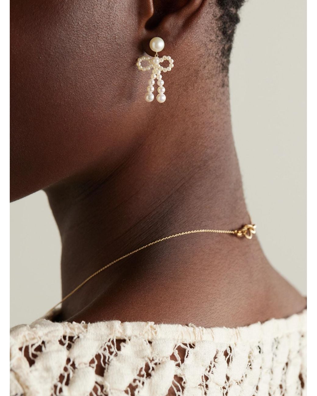 Sophie Bille Brahe Natural Bow 14-Karat Recycled Pearl Earrings
