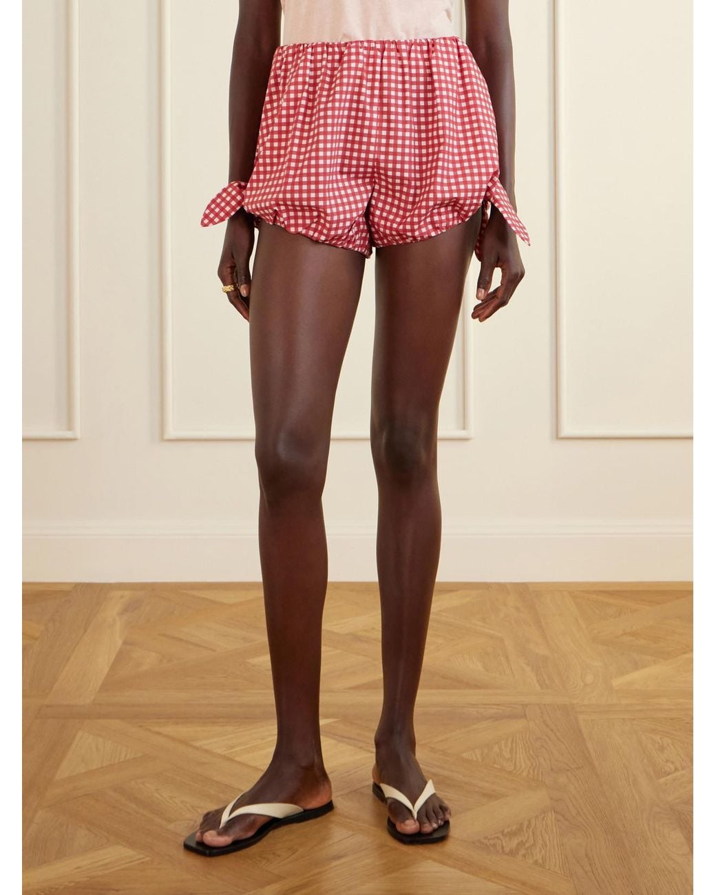 Posse Red Rosie Tie-Detailed Checked Cotton-Poplin Shorts