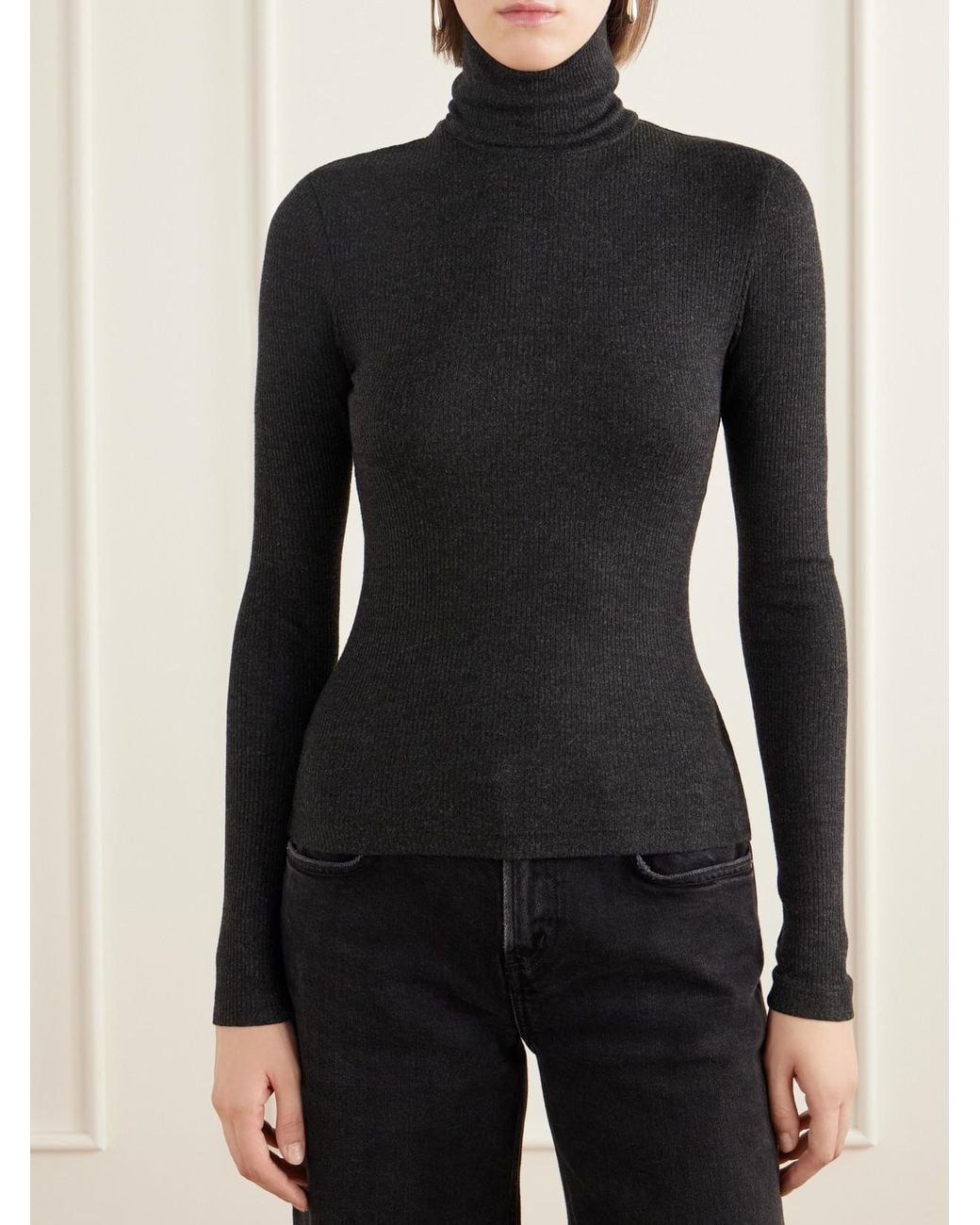 Citizens of Humanity Blue Caradene Ribbed Jersey Turtleneck Top