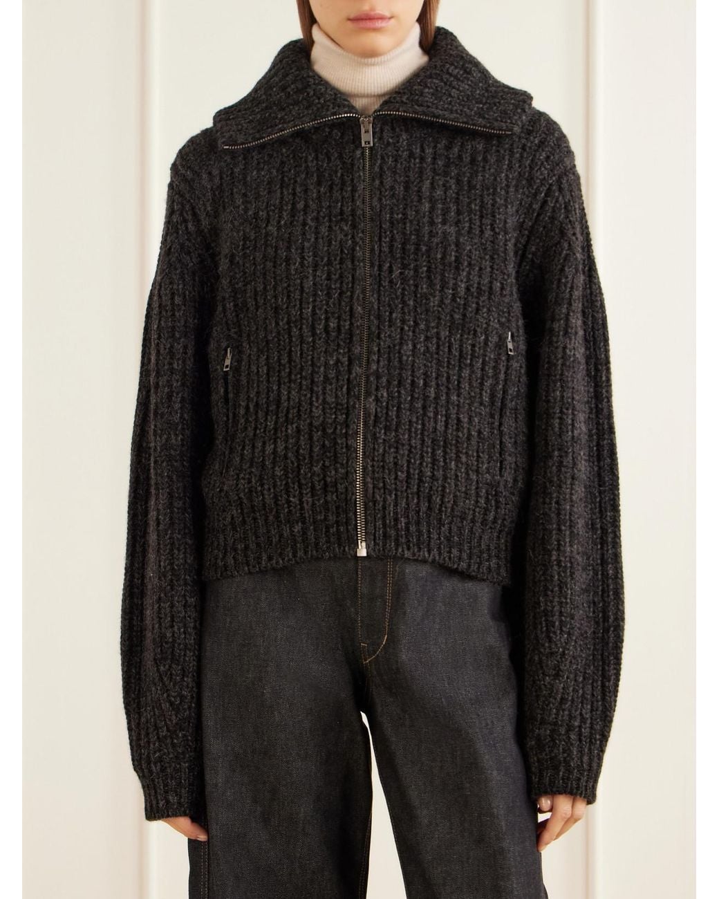 Lemaire Black Ribbed Alpaca And Yak Wool-Blend Zip-Up Cardigan