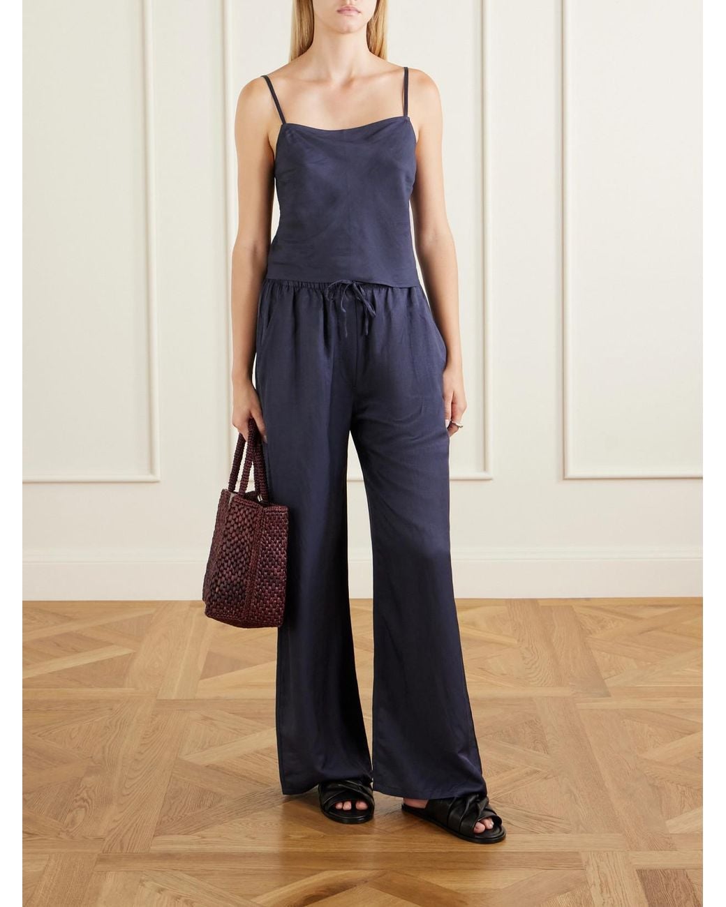 Leset Blue Daniel Satin Wide-Leg Pants