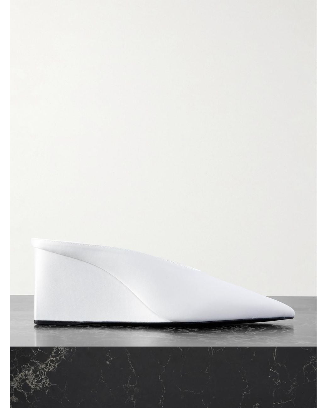 Alaïa Satin Point-Toe Wedge Mules in White | Lyst