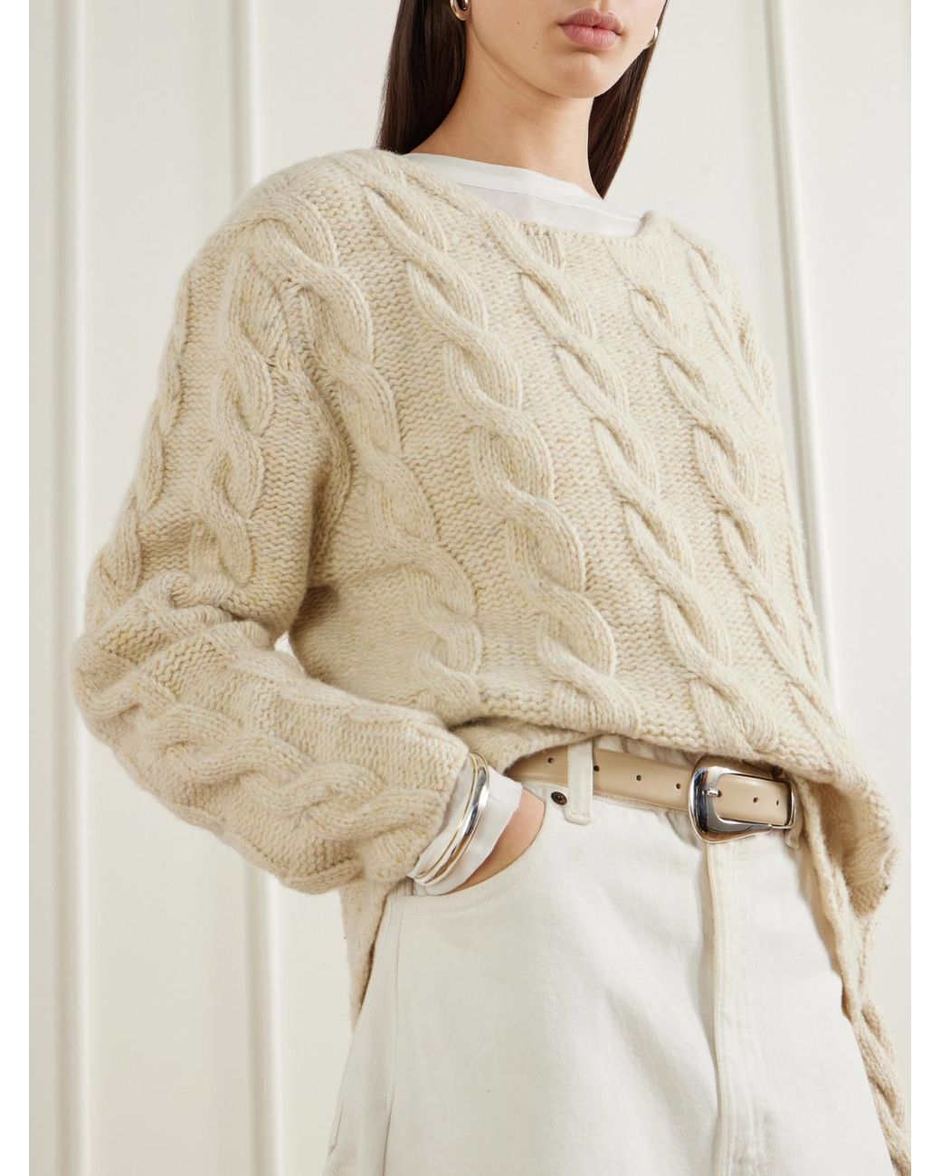 B Sides Natural Cable-Knit Wool Sweater