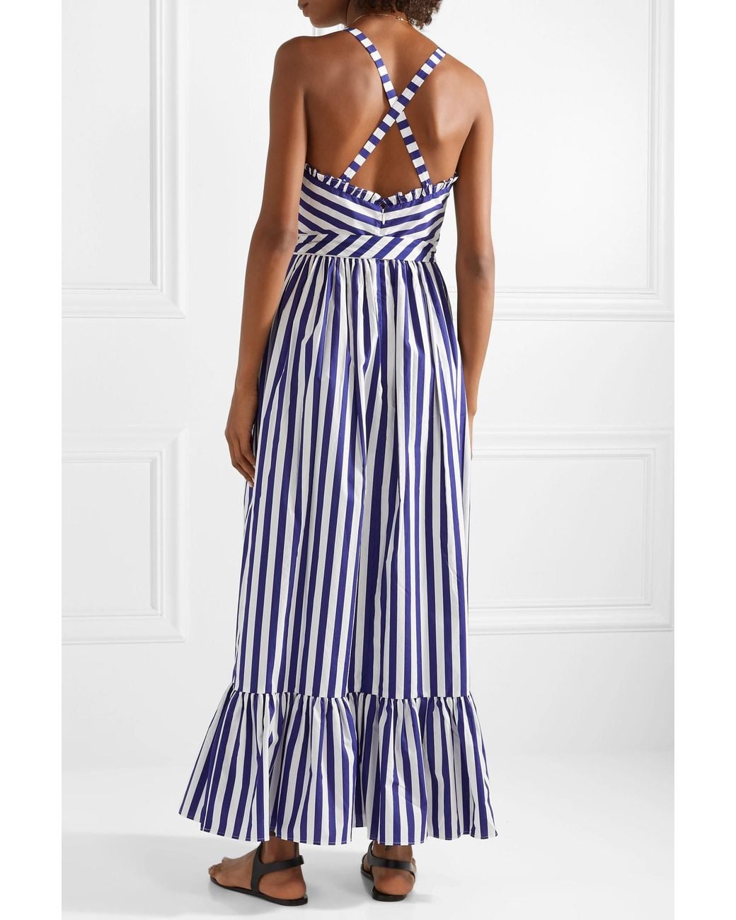 J.Crew Stripe Ruffle Cotton Maxi Dress (regular & Plus Size) in Blue | Lyst