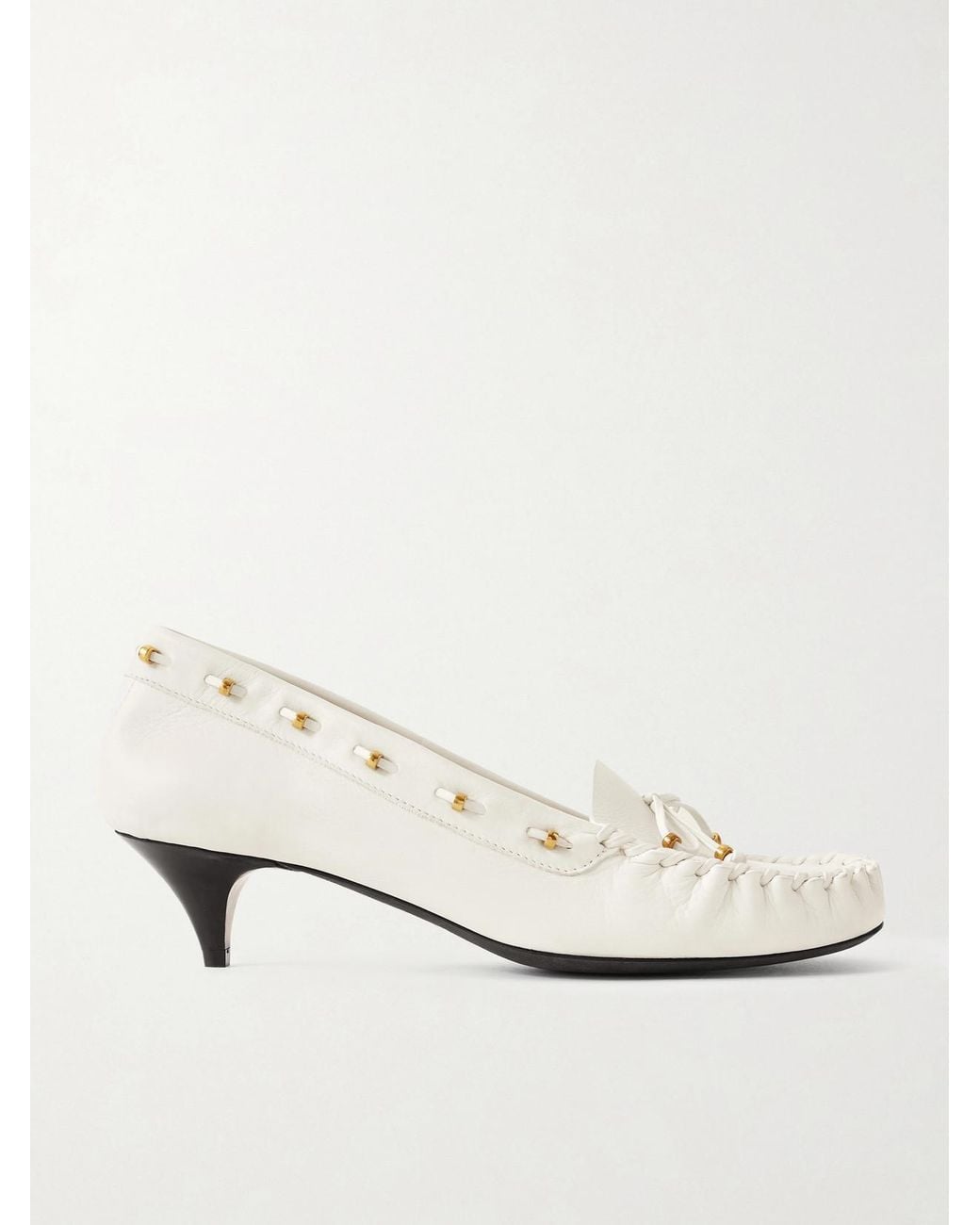 Khaite Natural Milly Embellished Whipstitched Textured-Leather Pumps
