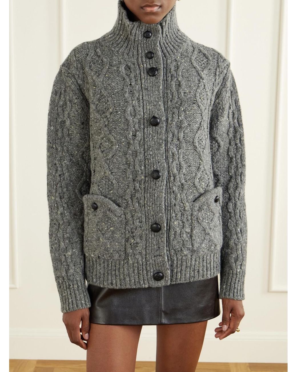 Blazé Milano Gray Elfe Joni Cable-Knit Wool-Blend Cardigan
