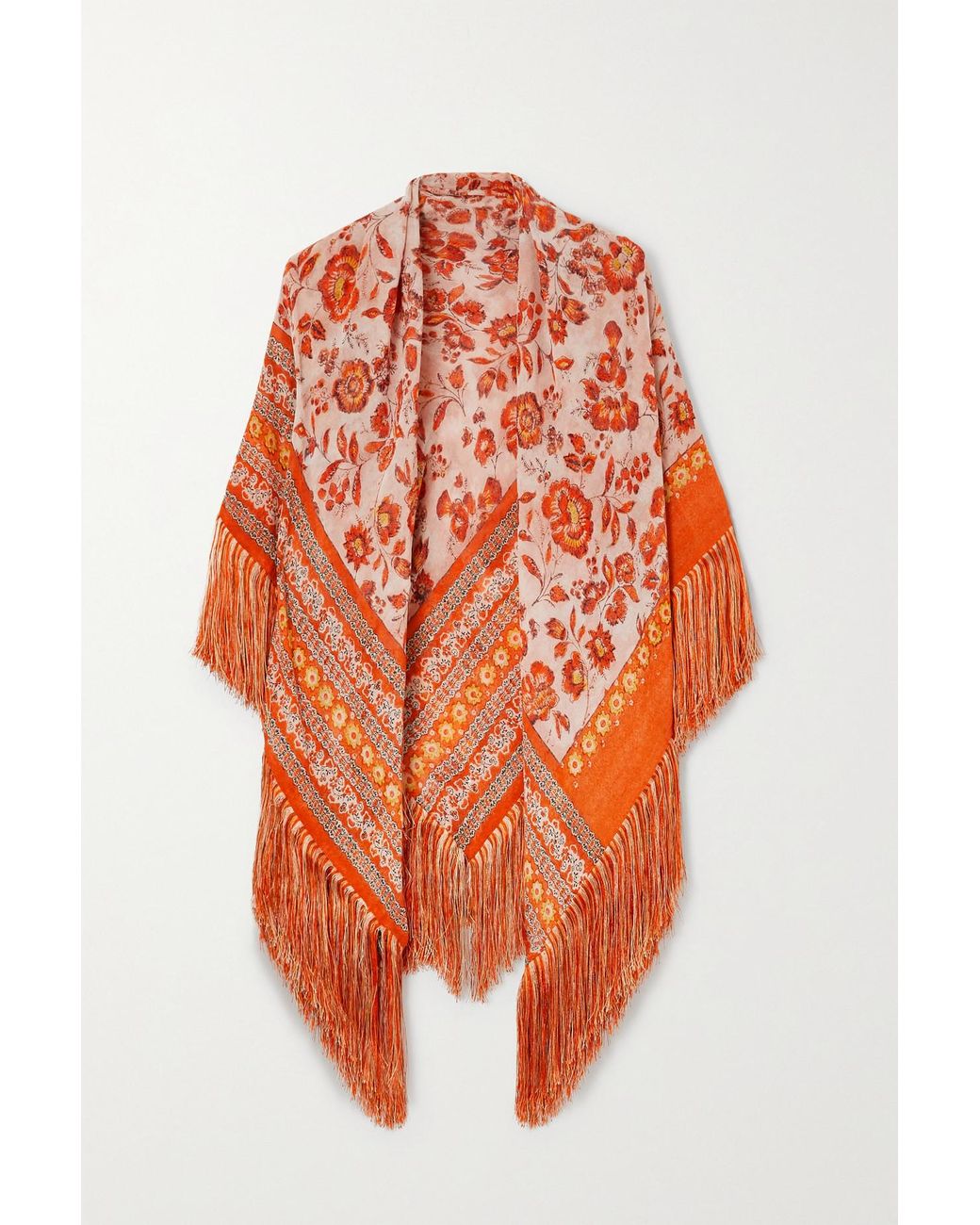 Loro Piana Fringed Floral-print Silk-georgette Shawl in Orange | Lyst Canada