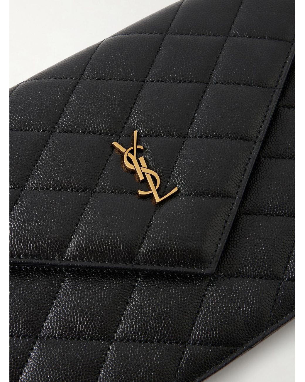 Saint Laurent Black Grain De Sable Leather Clutch