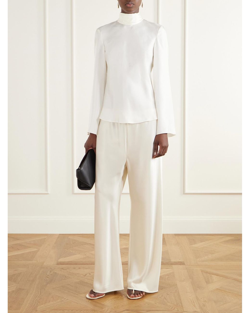 Almala White Bias Satin Wide-Leg Pants