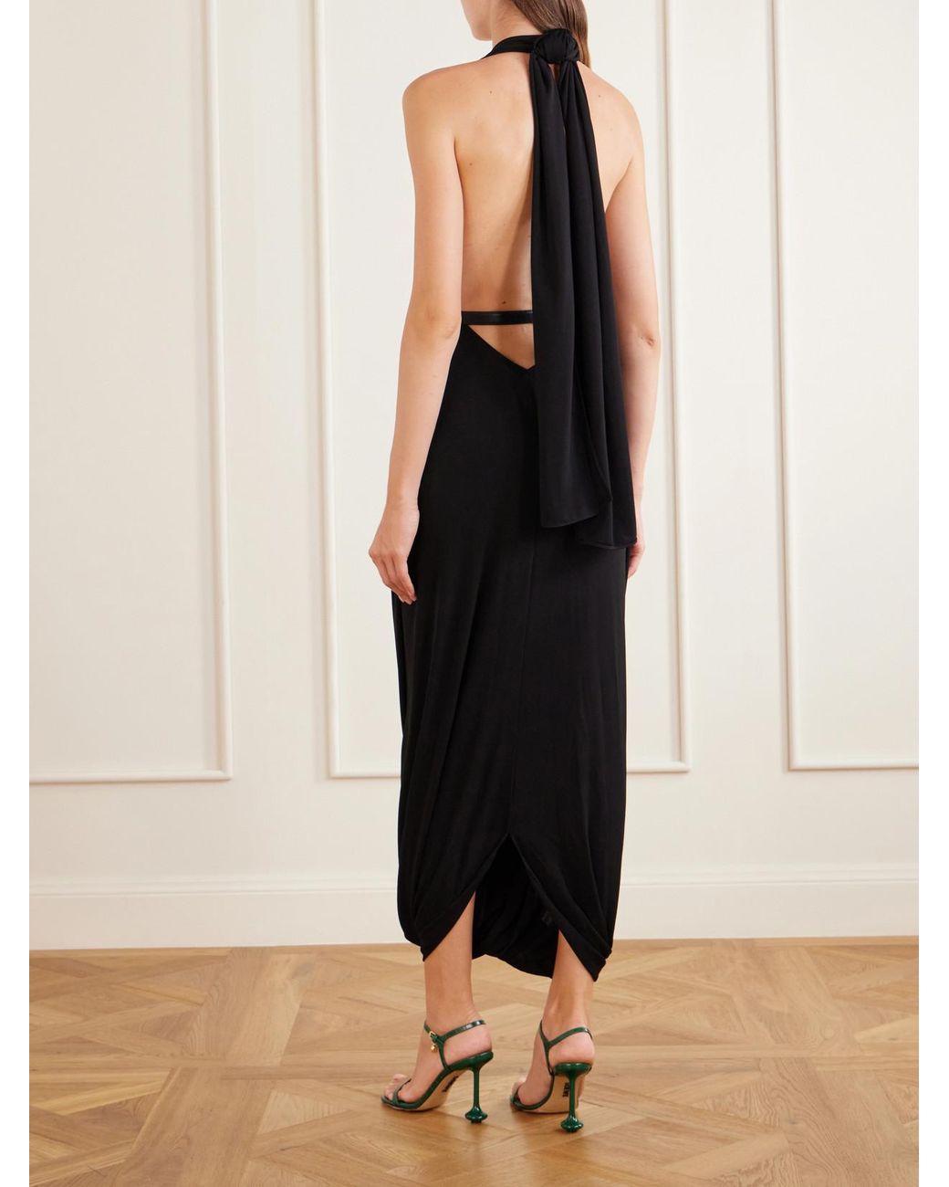 Loewe Black Draped Jersey Midi Dress