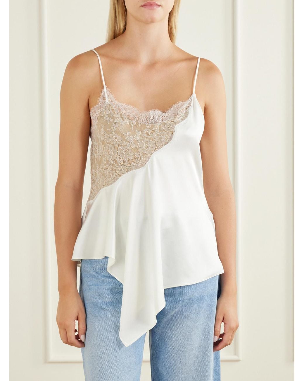 Stella McCartney White Lace-Trimmed Satin Cami
