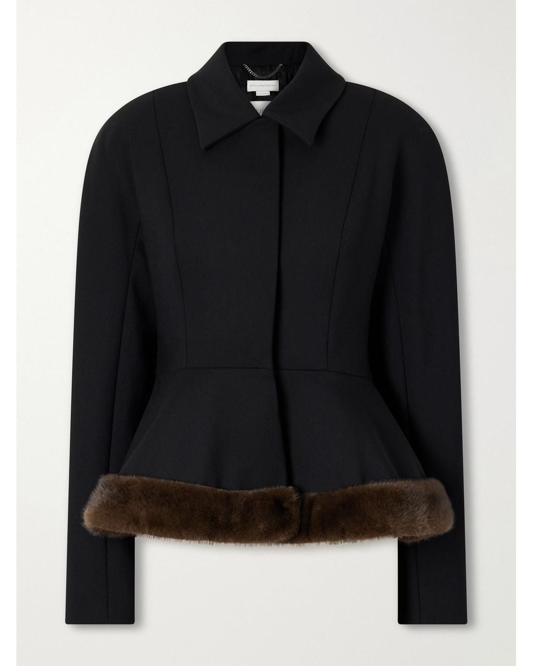 Stella McCartney Black Plush-Trimmed Twill Peplum Jacket
