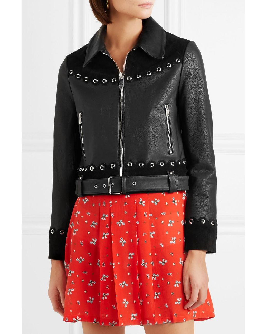 Maje embroidered shop leather jacket