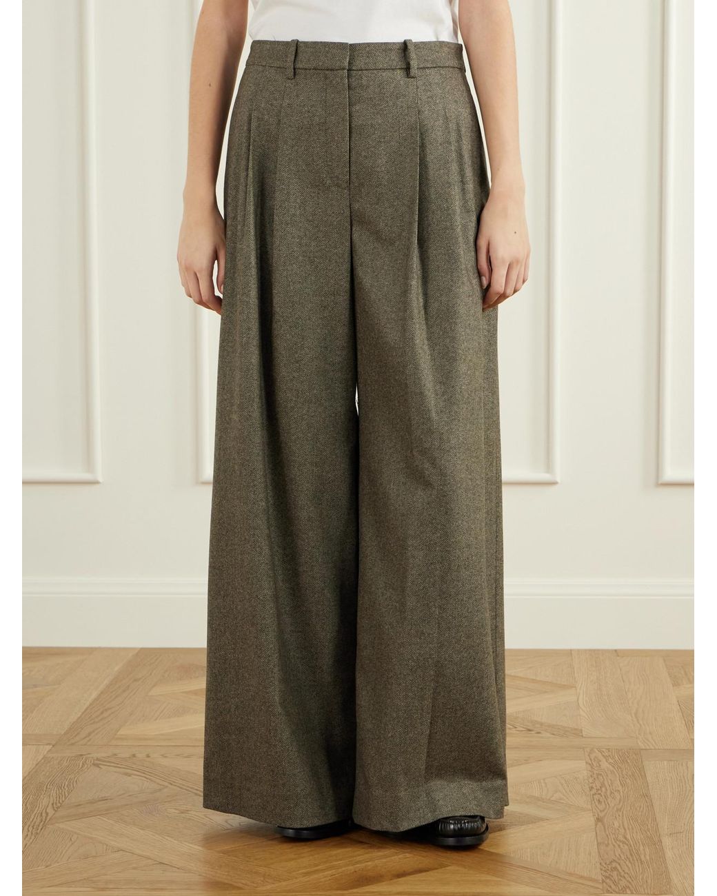 Twp Green Avery Stretch Wool And Cashmere-Blend Herringbone Wide-Leg Pants