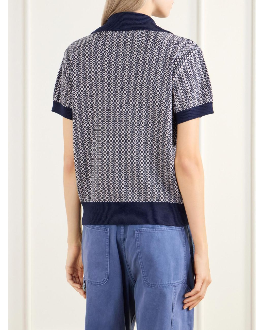 Alix Of Bohemia Blue Lessi Jacquard-Knit Cotton Polo Shirt