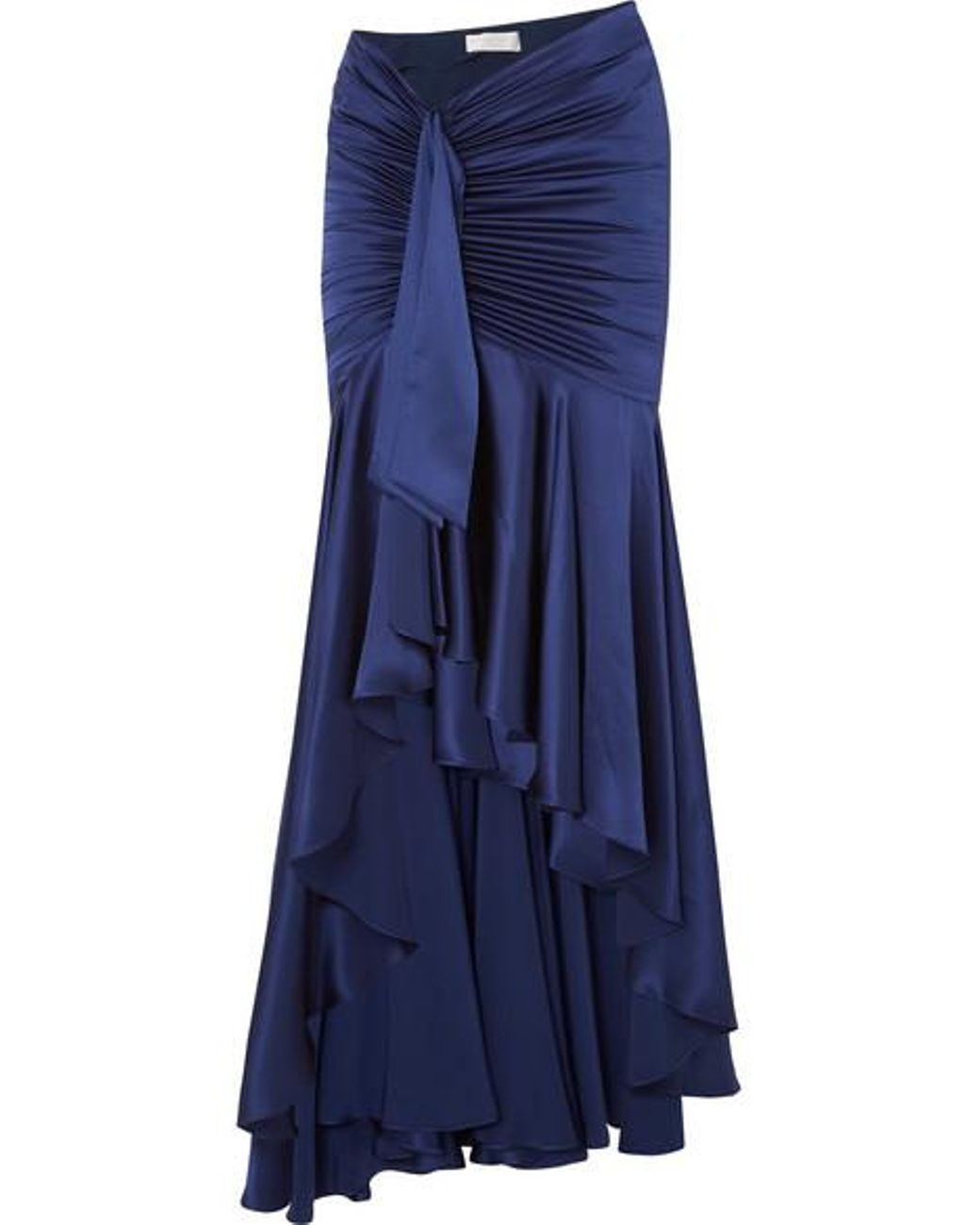 Caroline Constas Elise Ruched Draped Silk Satin Maxi Skirt In Navy