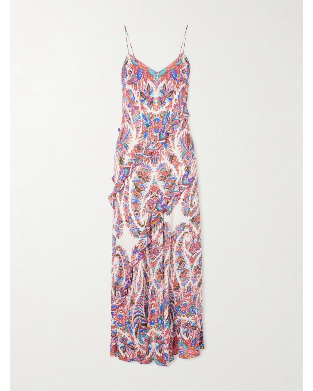 Etro Pink Ruffled Paisley-Print Chiffon Maxi Dress