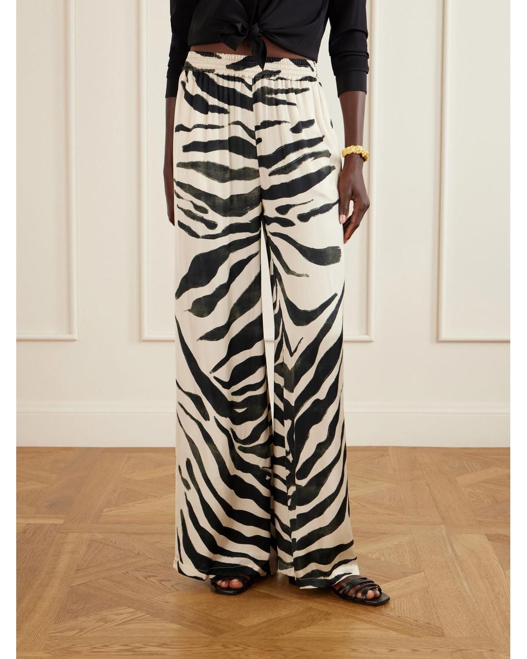 ANDRES OTALORA White Tamu Mia Printed Satin Wide-Leg Pants