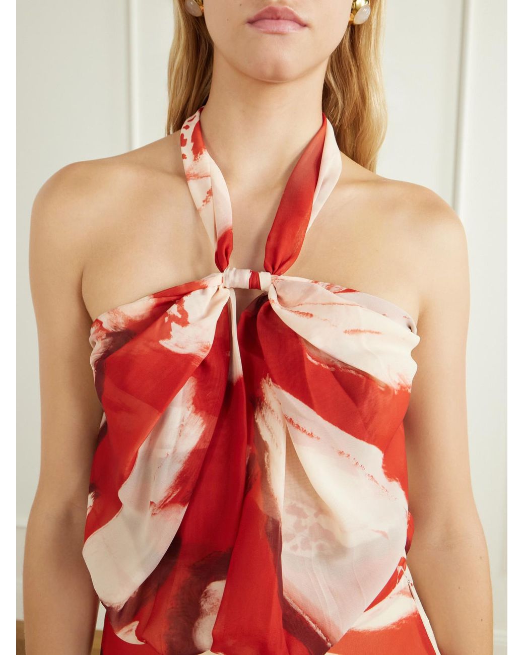 ANDRES OTALORA Red Un Martini Floral-Print Chiffon Maxi Dress