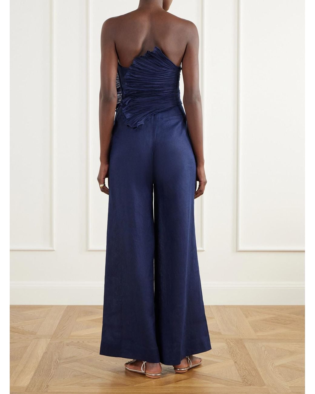 ANDRES OTALORA Blue Ainma Pleated Linen-Woven Jumpsuit