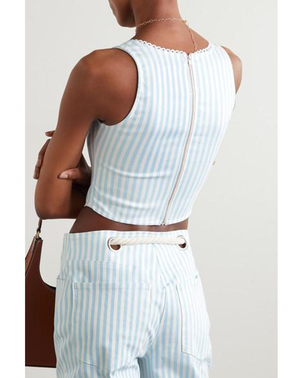 Miaou Campbell Lace-trimmed Striped Denim Bustier Top in Blue | Lyst  Australia