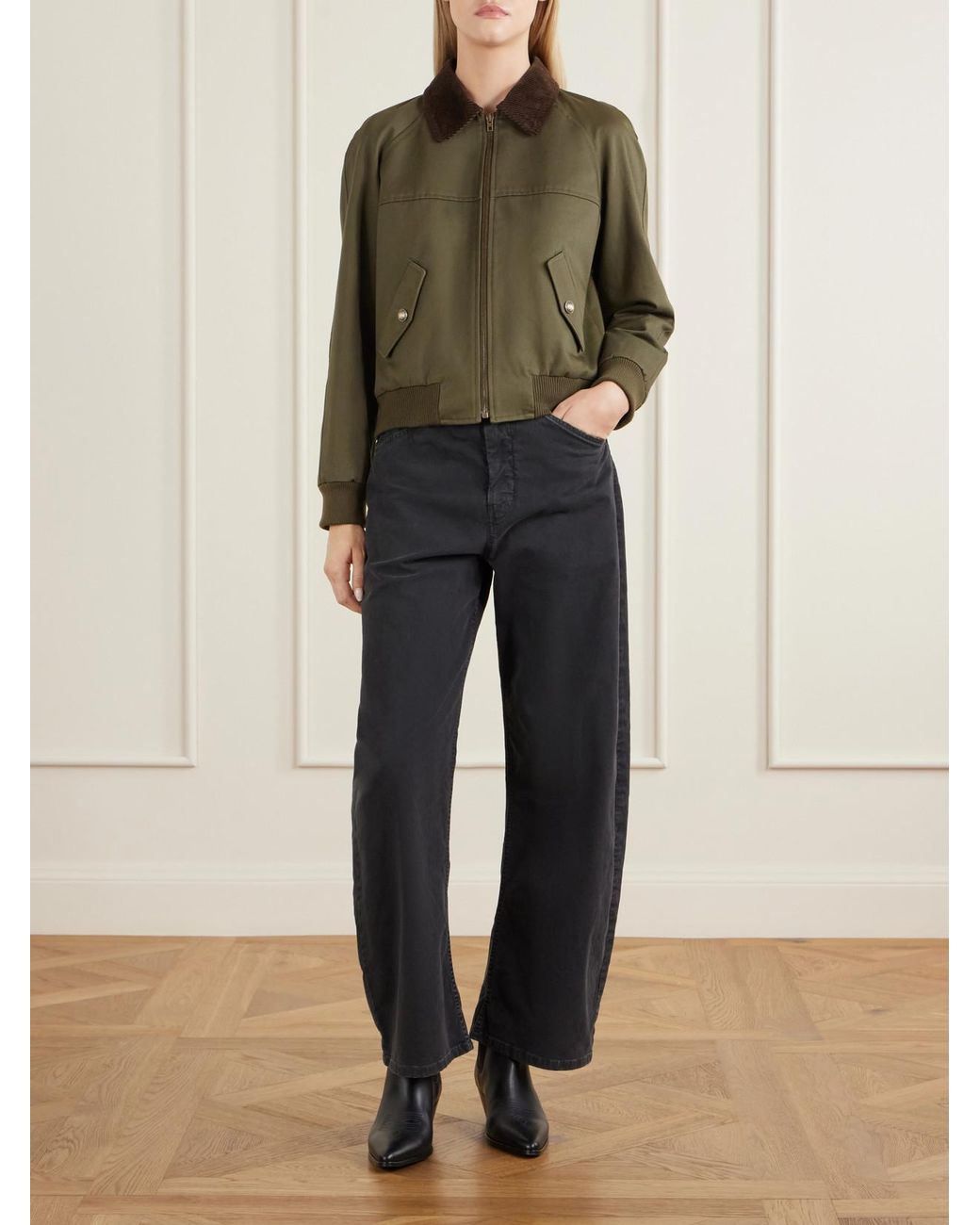 Nili Lotan Green Victor Corduroy-Trimmed Cotton-Twill Jacket