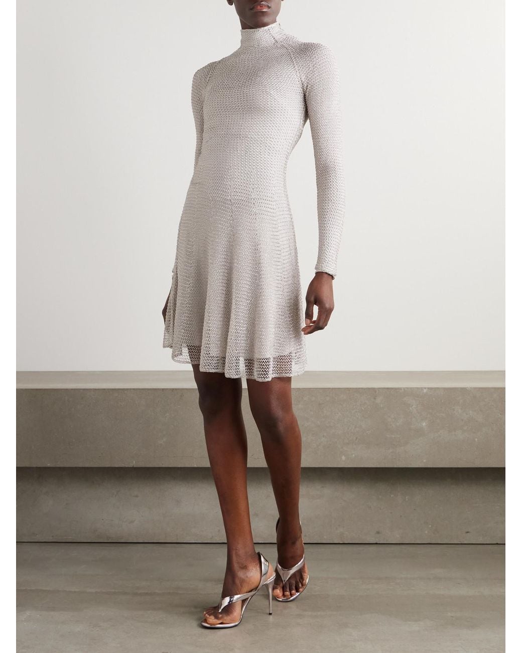 Alaïa Metallic Open-Knit Turtleneck Mini Dress
