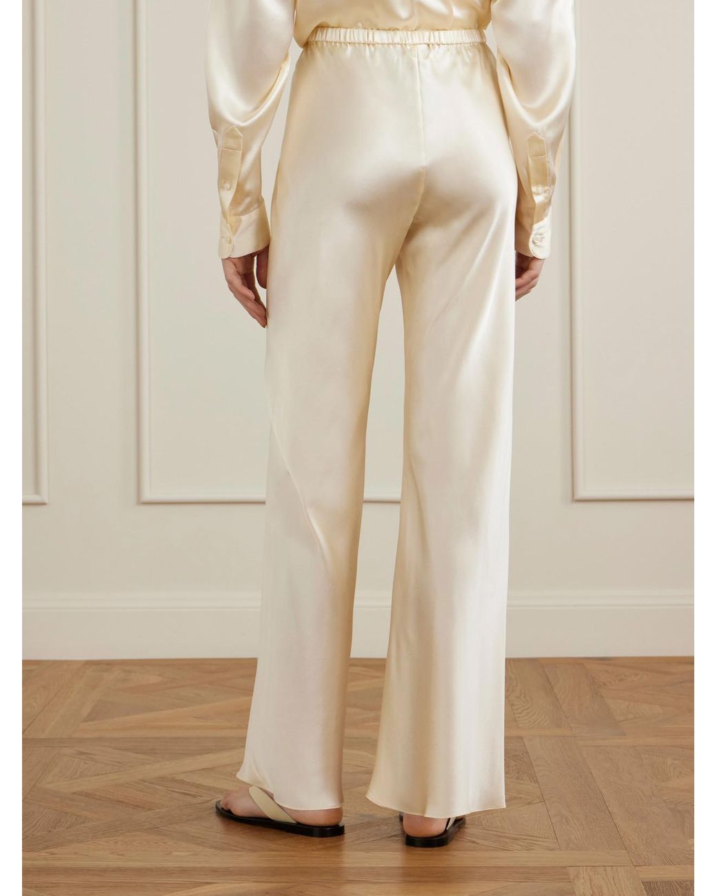 Comme Si Natural Silk-Bias Straight-Leg Pants