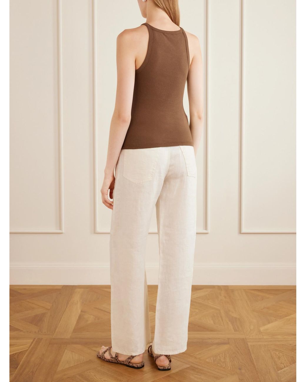 James Perse Brown Ribbed Cotton-Blend Tank