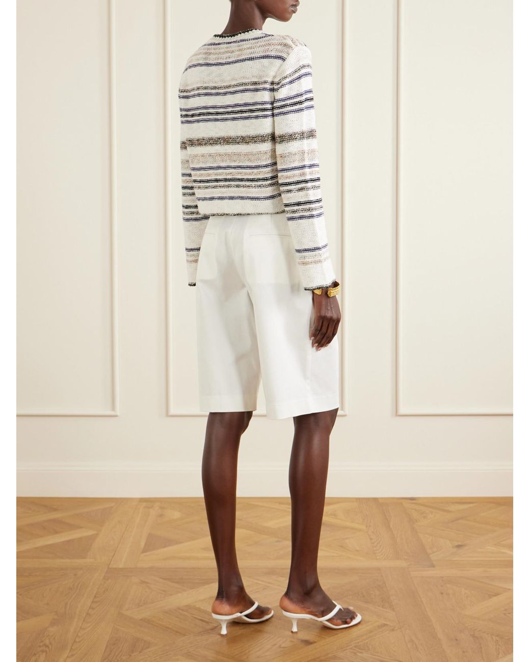 James Perse Gray Striped Knitted Cotton-Blend Sweater
