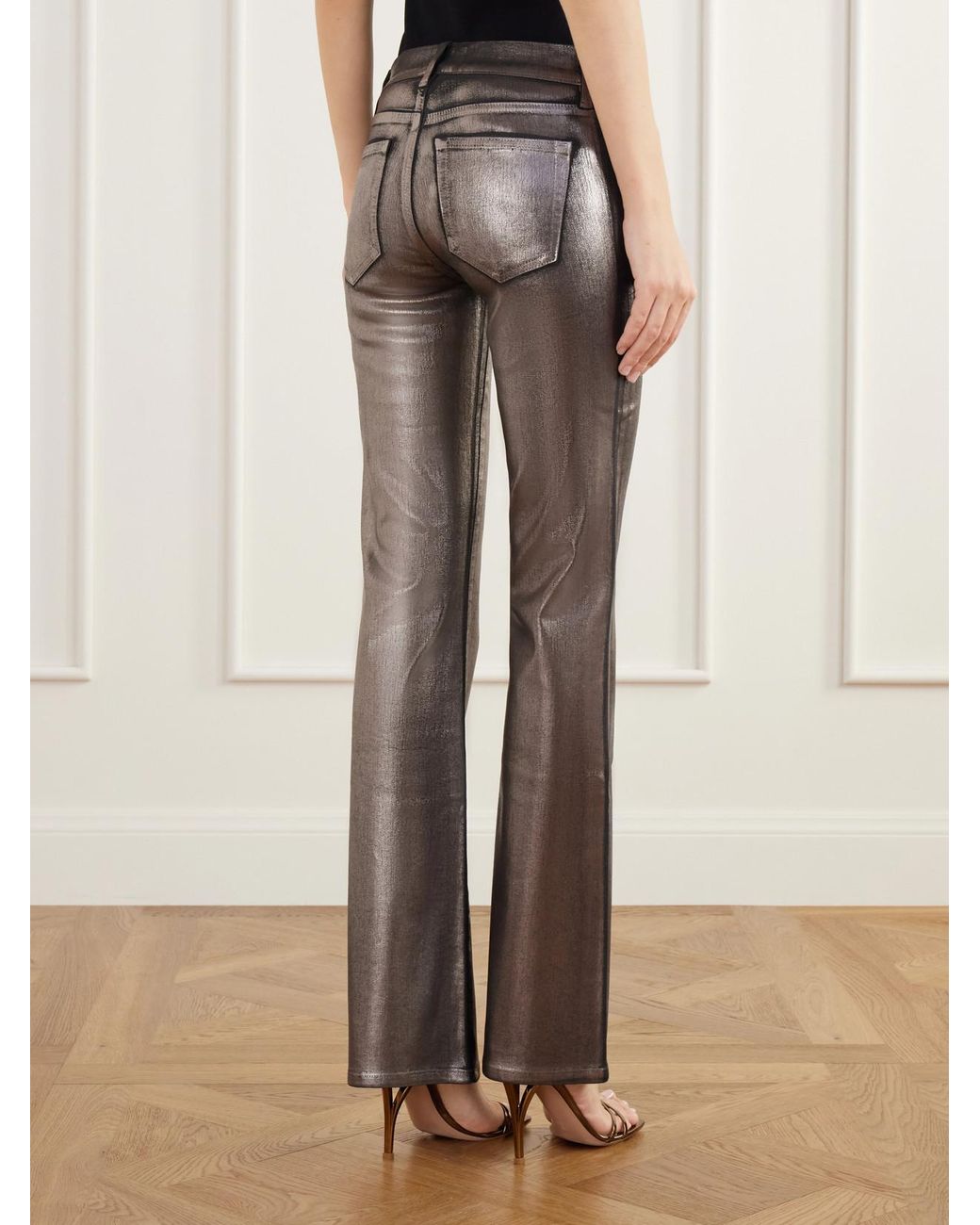 FRAME Gray The Coated Rodeo Low-Rise Flared Jeans