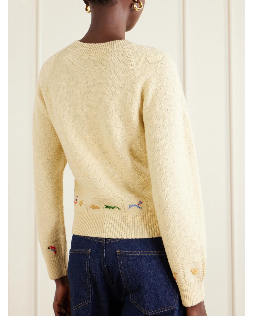 Bode Natural Zoologist Embroidered Merino Wool And Alpaca-Blend Cardigan