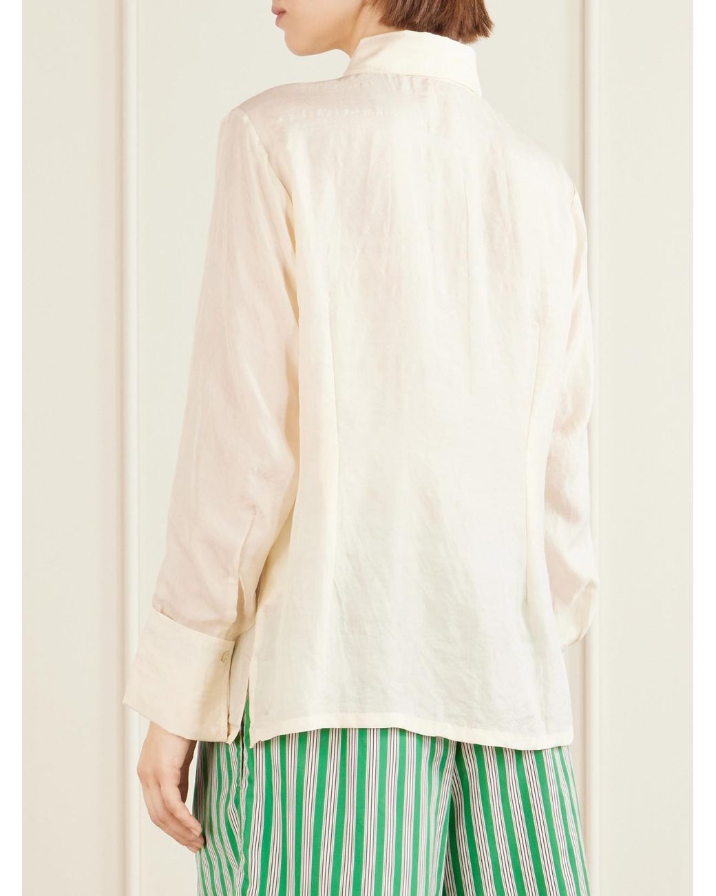 Alix Of Bohemia Natural Dana Floral-Print Silk-Satin Shirt