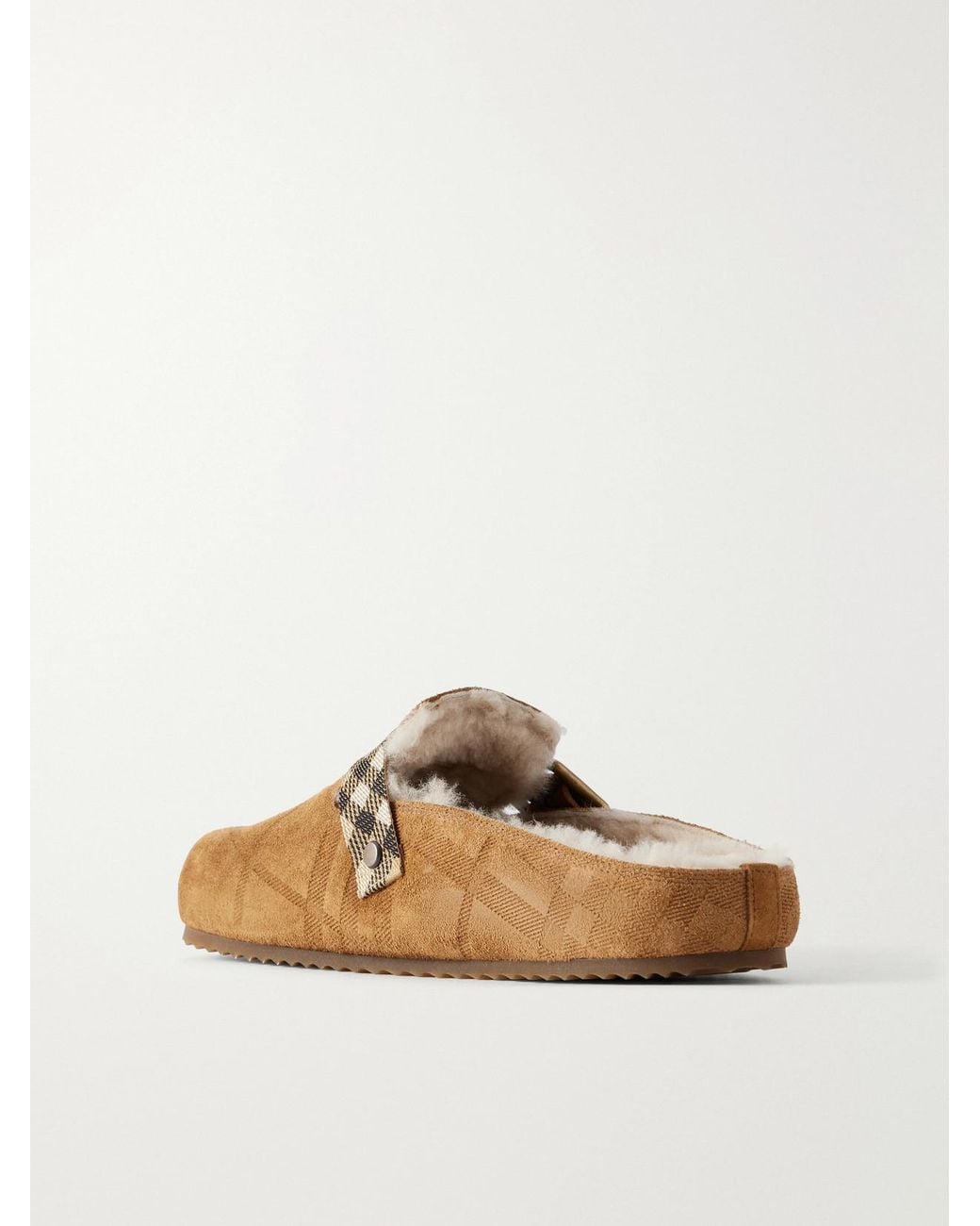 Burberry Brown Urchin Check Shearling-Trimmed Clogs