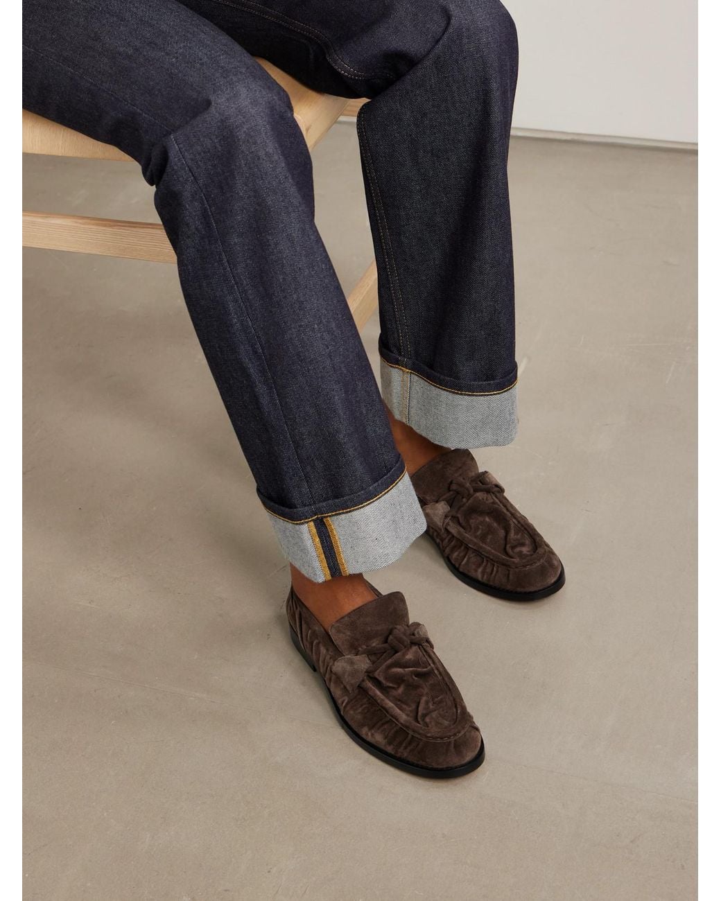 Bottega Veneta Brown Astaire Knotted Suede Loafers