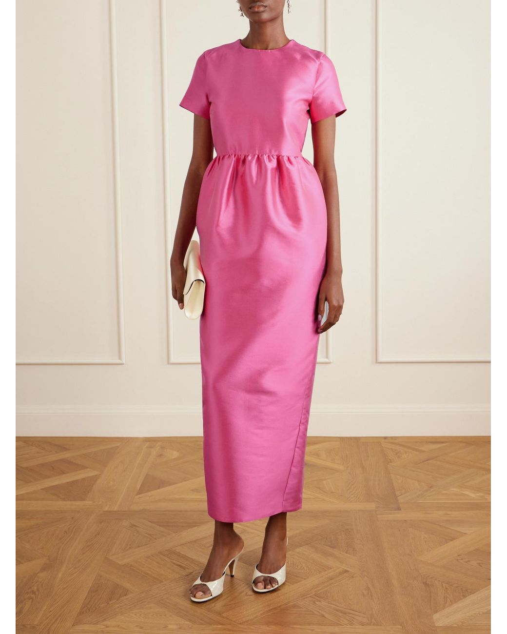 BERNADETTE Pink Lexi Silk-Blend Gown